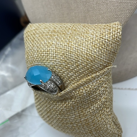 💎 925 Sterling Silver Blue Chalcedony & CZ Ring - Size 7, Thailand - Picture 9 of 14